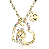 Chunyee Unicorn Gifts for Girls, Colorful CZ Heart Unicorn Necklaces Initial Necklace Birthday Christmas Gift for Girls Teens