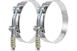 PALOZO 4.5 inch T-Bolt Hose Clamps, Stainless Steel Hose Clamp with Reinforcement Spring for 4.5" Diameter Pipe, Turbo Intake Intercooler Clamp Working Range 4.25"-4.5"(108-115mm), Pack of 2