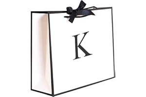 QLSKO Initial Gift Bag with Bow Ribbon Personalized Horizontal Paper Bag Monogrammed Birthday Gifts for Women Men (K-Medium)