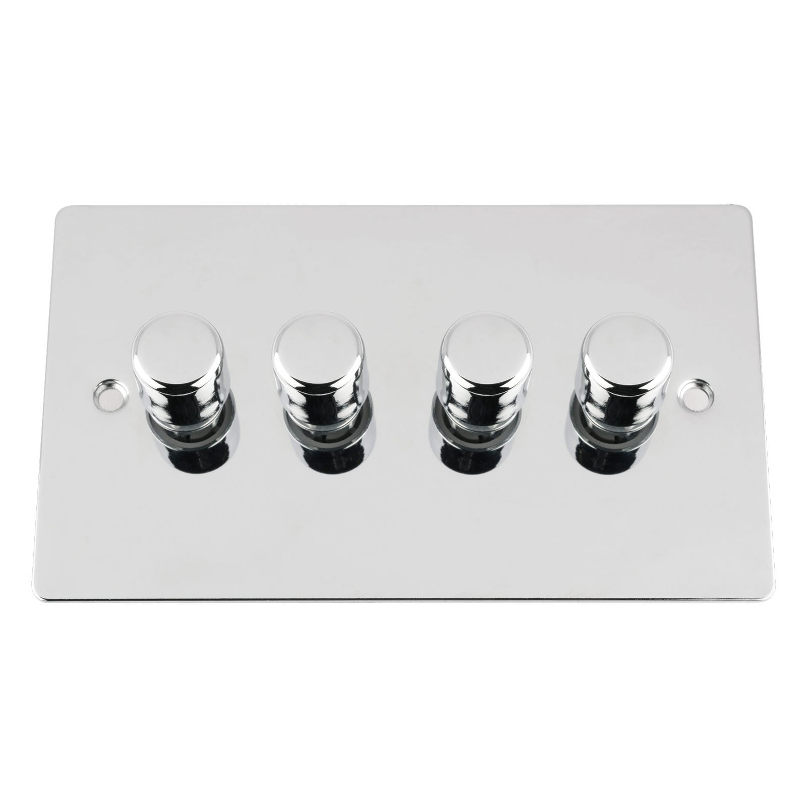 Light Dimmer Switch 4 Gang 2Way 10A -Push On Off 400W -Polished Chrome -Flat