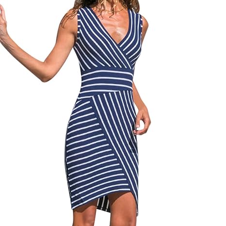 Hochwertiges und einzigartiges Damenkleid, gestreiftes ärmelloses Damen-Partykleid mit V-Ausschnitt - WUDUBE-Shop