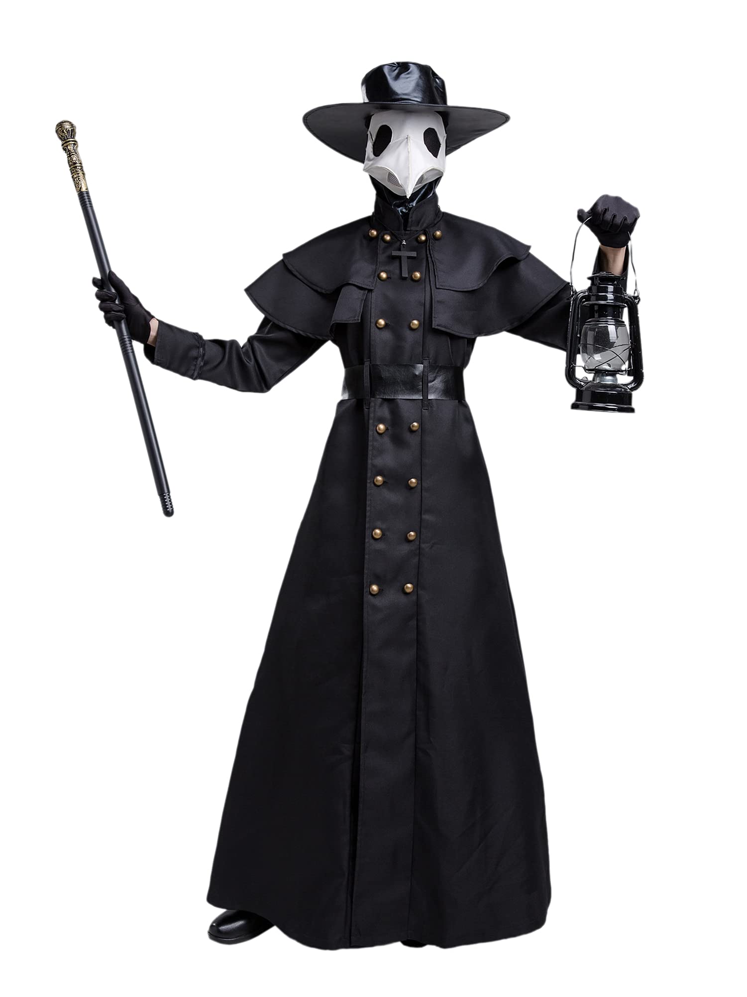 Feynman Men's Medieval Steampunk Plague Doctor Halloween Costume with Plague Doctor Accessory Set, Black,M