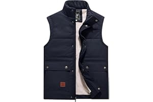 Flygo Men's Winter Warm Outdoor Padded Puffer Vest Thick Fleece Lined Sleeveless Jacket