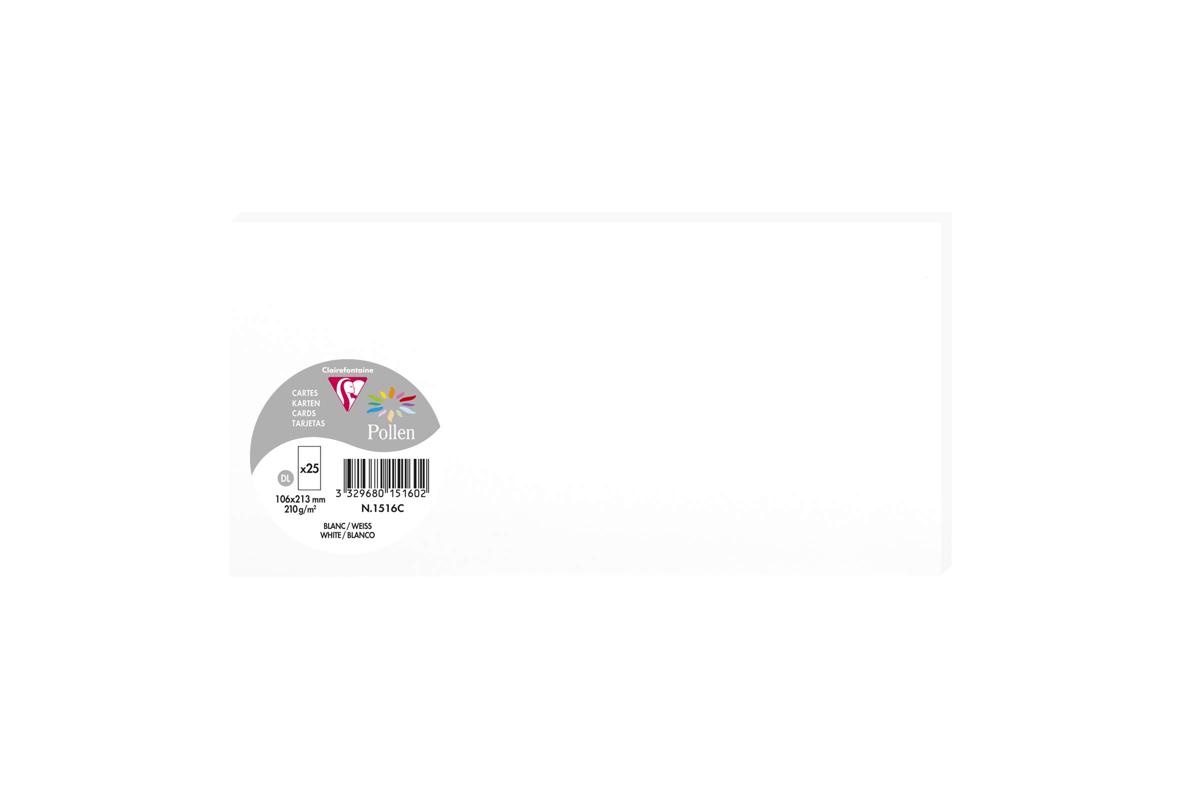 Clairefontaine 1516C Pack of 25 Plain Cards DL format 10.6x21.3cm 210gsm White Event Correspondence Invitation Cards - Pollen range - Smooth Premium Paper — image 1