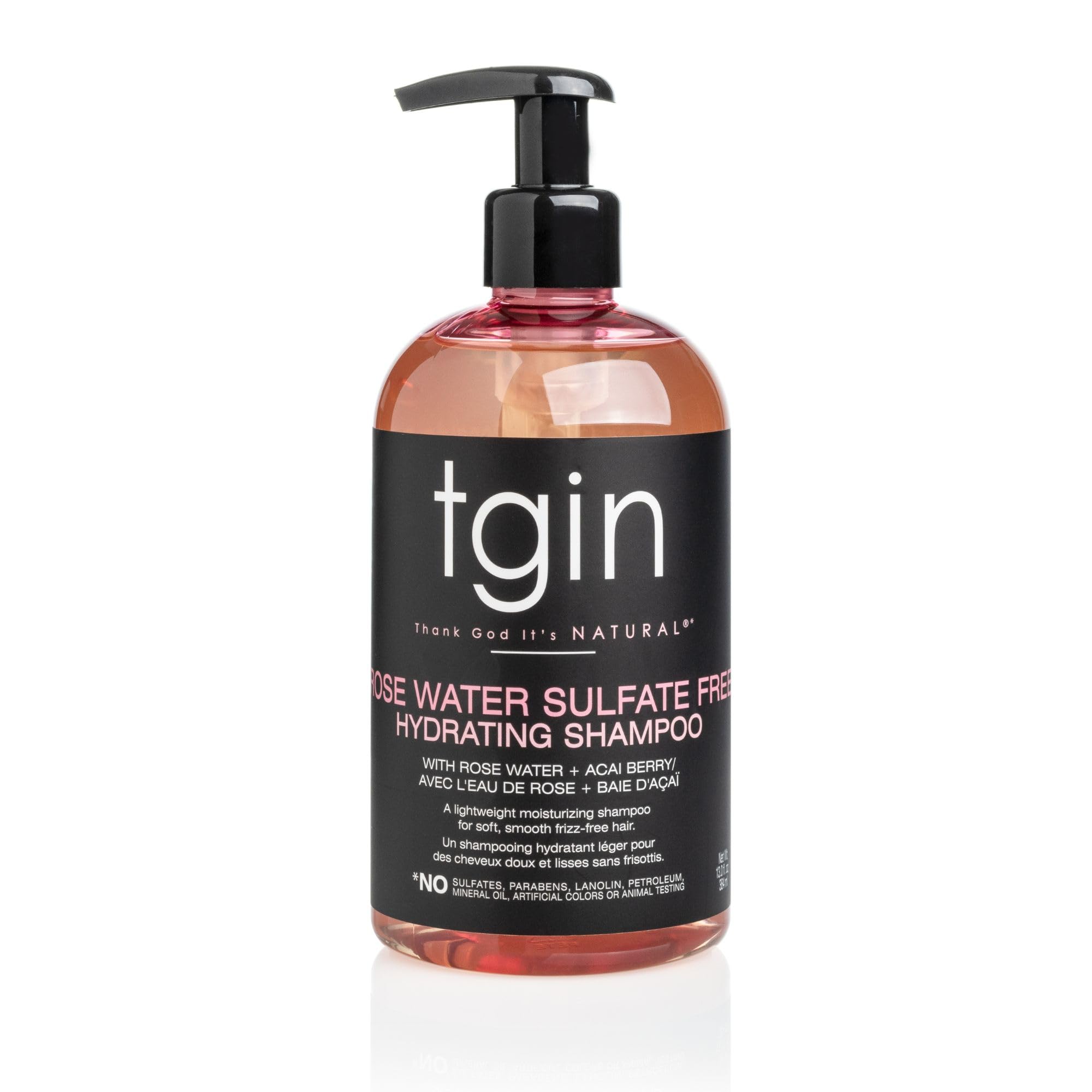 Thank God It's Natural tgin Rose Water Sulfate-Free Hydrating Shampoo for Curly, Coily and Wavy Hair, with Rose Water and Acai Berry, Moisturizes Low Porosity Hair, 13 oz