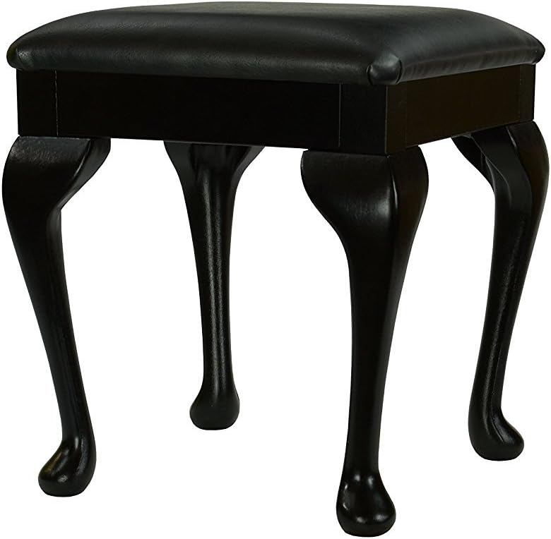 High Street Design Black Dressing Table/Foot Stool with Queen Anne legs Faux Leather Cushion, 35.99x35.99x43.99 cm