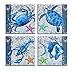 Teal Home Wall Art Decor - Ocean Theme Mediterranean Style Canvas Prints Framed and Stretched Ready to Hang Sea Animal Octopus Turtle Seahorse Crab Pictures Posters Bathroom - 12 x 12 Panel Set of 4 …