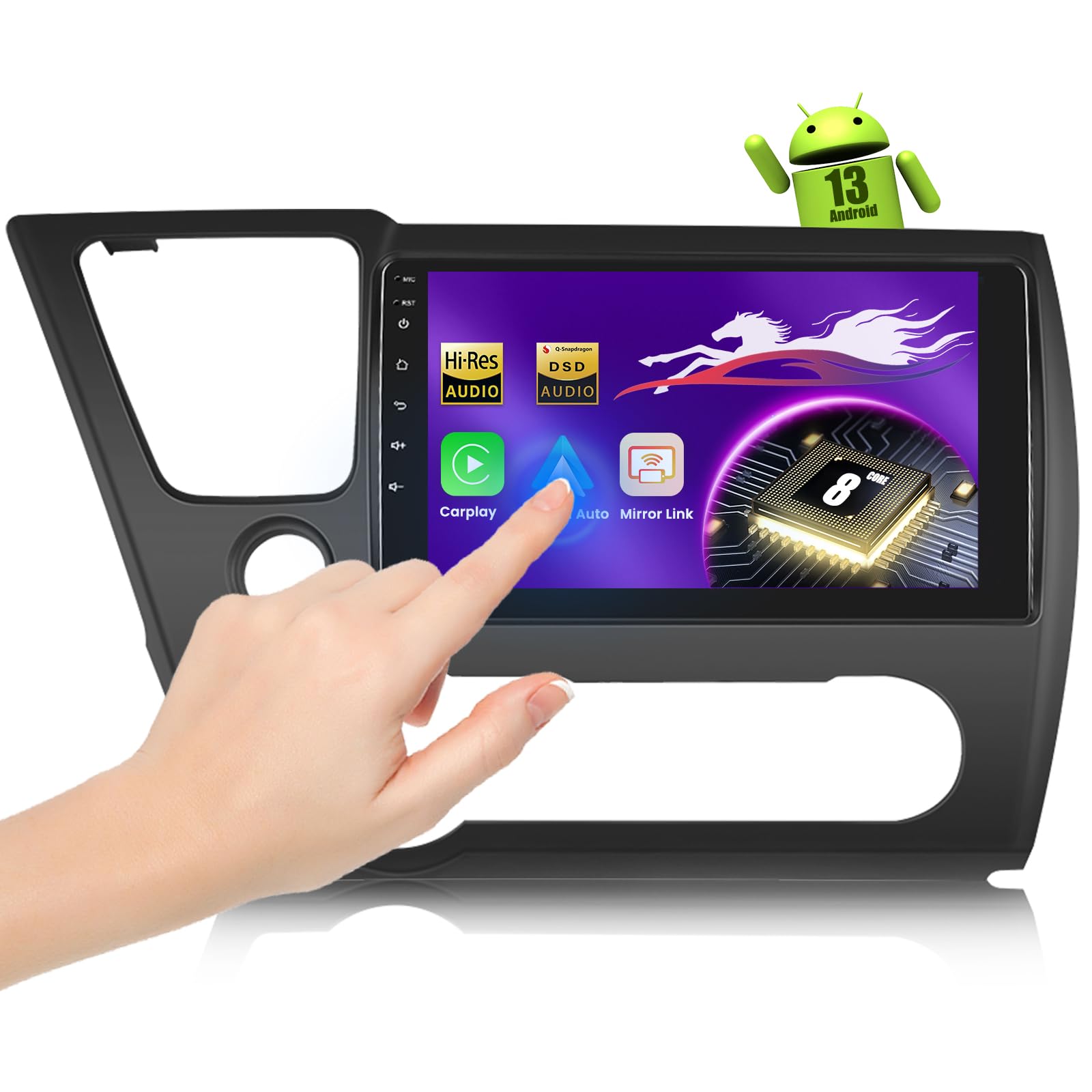 Photo 1 of 5G Wifi 8-core 4G+64G Car Stereo for Honda Civic 2013-2017 with 9-Inch 1280P QLED Touchscreen Wireless Carplay Android Auto OTA, Bluetooth 5.1 Car Radio DSP/Hi-Res Audio WIFI SWC GPS AHD Backup Camera