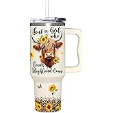 Highland Cow Gifts - Cow Gifts for Woman for Cowgirls - Birthday Gifts for Female Farmers for Cowgirl - Farming Gifts - Cowgirl 40Oz Tumbler with Handle & Straw