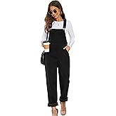 Flygo Corduroy Overalls for Women Loose Fit Adjustable Straps Long Bib Pants Wide Leg Jumpsuits with Pockets
