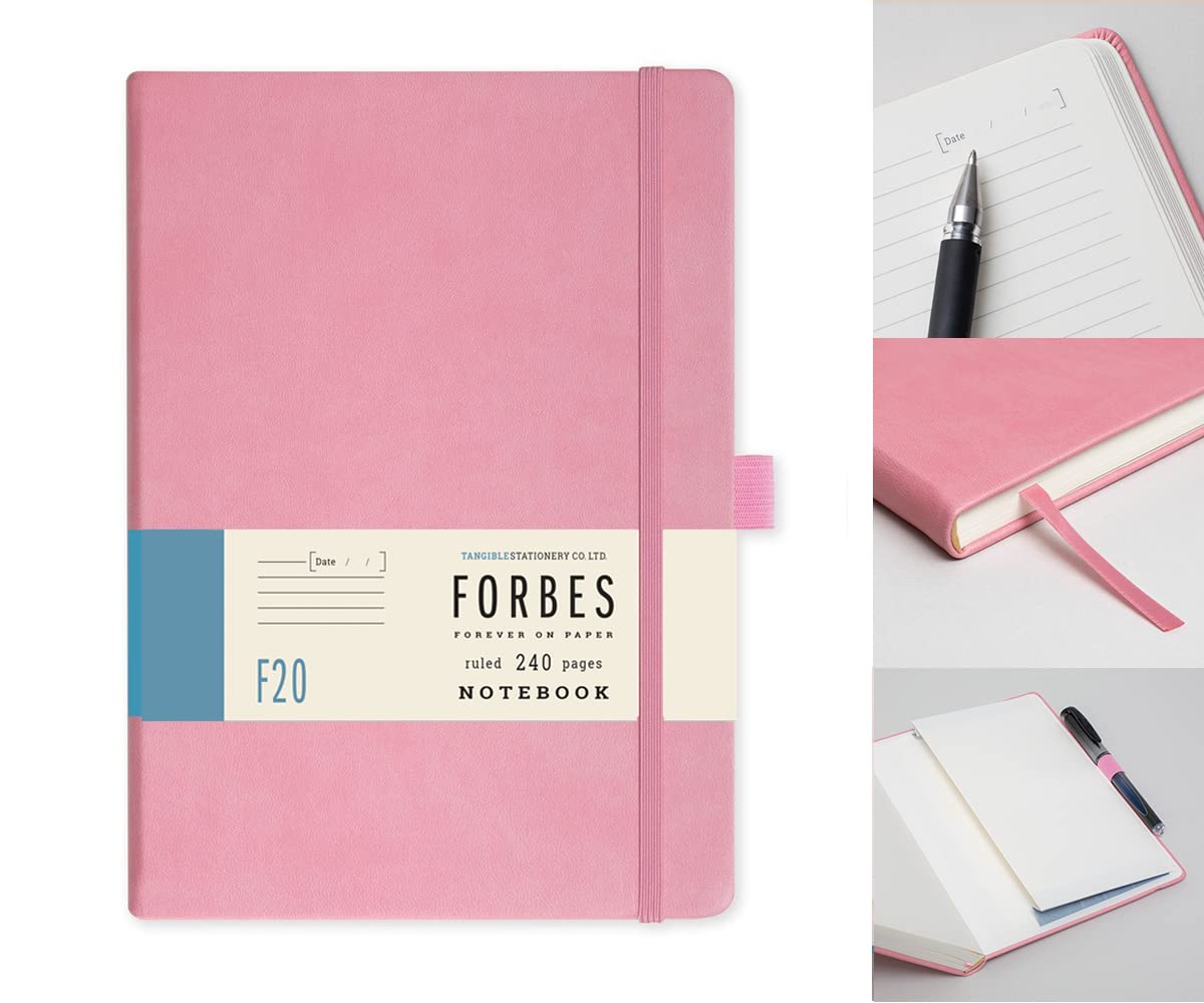 Tangible Stationery Co. Ltd - FORBES Classic Notebook A5 Lined - 240 Pages - 80gsm Ivory Paper - Elastic Closure - Document Storage Pocket (Pink)