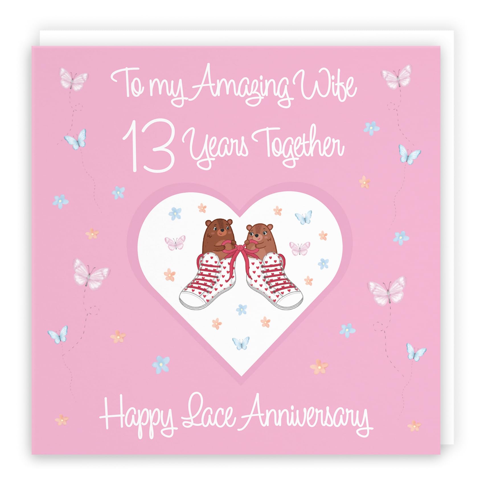 Hunts England - Wife 13th Anniversary Card - 13 Years - Lace Anniversary - Romantic Meadows - Fun Card - Thirteenth Anniversary Card For Wife — image 1