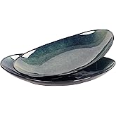 LIUYWYHCF Ceramic Serving Platters Set of 2, 16 Inch Curved Oval Salad Plates for Entertaining, Modern Kitchen Dishes, Trays 