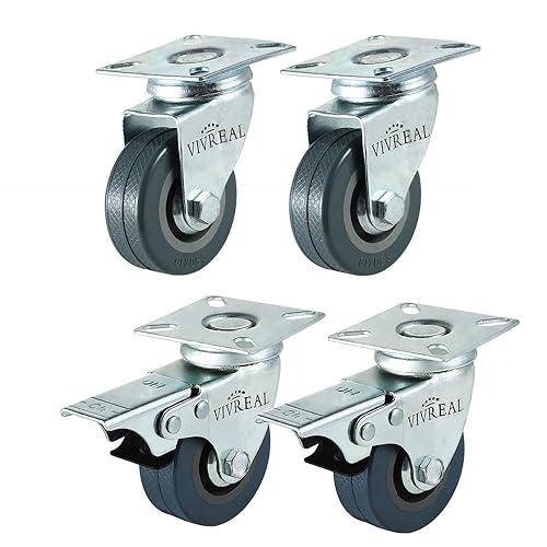 H&S® 4 x Heavy Duty 50mm Rubber Swivel Castor Wheels Trolley Furniture