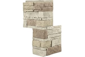 GenStone Faux Stacked Stone 90 Degree Outside Corner Panel 22.5" x 12" in Vanilla Bean Color for Do It Yourself Friendly Home Improvement Projects