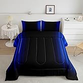 Feelyou Geometric Abstract Ombre Comforter Set Kids Teens Dark Blue and Black Striped Bedding Bed Set Decor Modern Fashion Comforter Inner Fill Bedroom Collection 2Pcs Twin Size