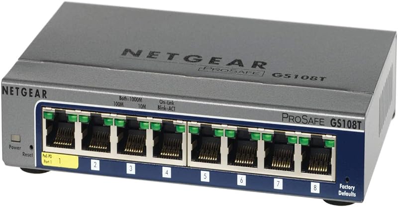 NETGEAR GS108T ProSafe 8 Port Gigabit Smart Switch PoE PD Port Silent Fanless