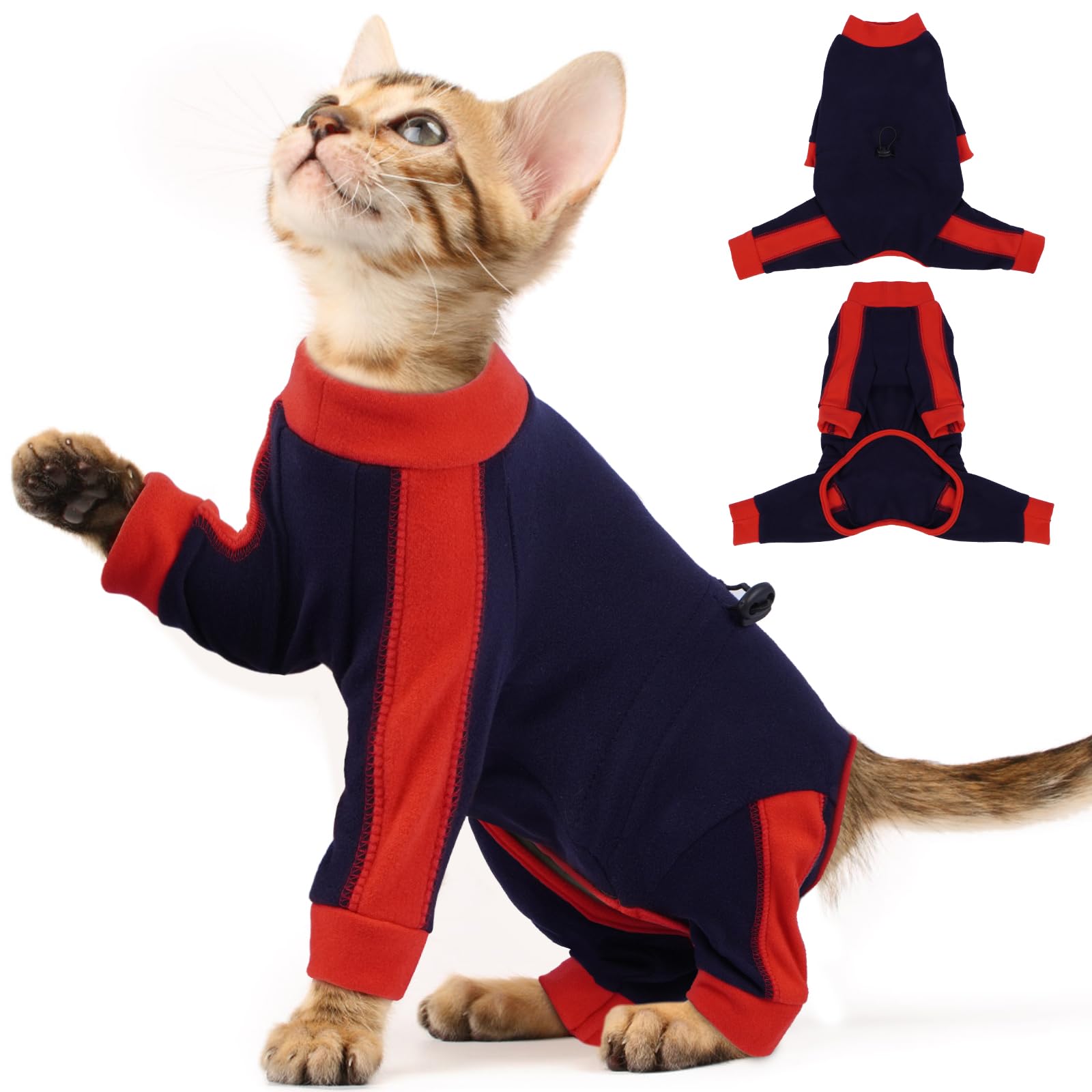 Photo 1 of ADNIKIA Cat Pajamas for Cats Only, Sticky Hair Cat Clothes, Long Sleeve Sphynx Clothes, Anti-Licking or Skin Disease Recovery Suit for Female Cats, Kitten Onesie Pajamas, DarkBlue, S