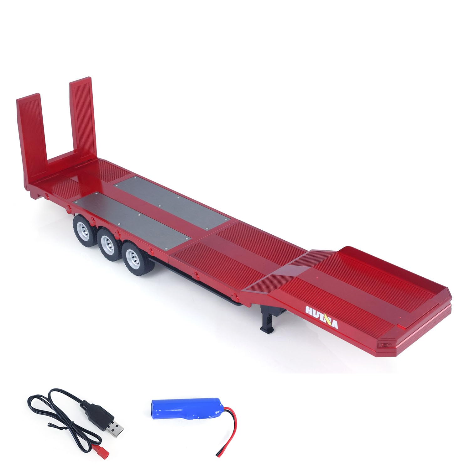 Photo 1 of wheelfun US in Stock, Plastic Semi Trailer Flatbed 1502 for 1/18 Remote Control Tractor Truck Huina 1501 Electronic Support Legs Tail Board Hobby Grade Model for Birthday Gift(Red)