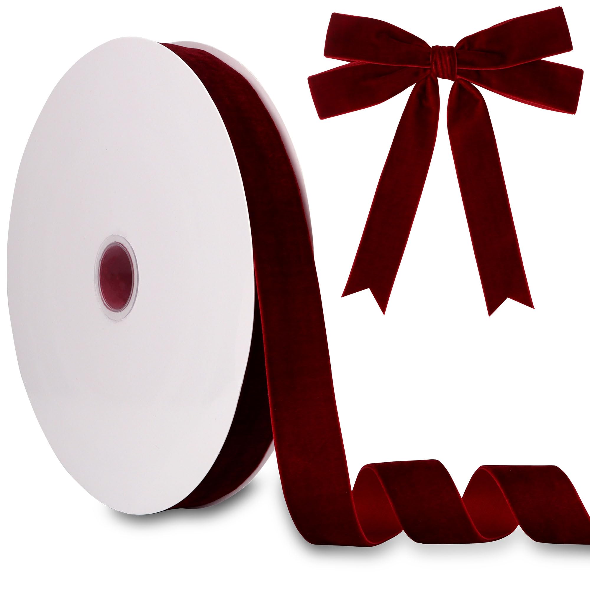 Photo 1 of 1 Inch Velvet Ribbon 30 Yards LVYOUIF Single Side Flocked Christmas Ribbon Roll for Gift Wrapping, Bouquets, Tree Bows, Holiday & Party Decoration Burgundy -240