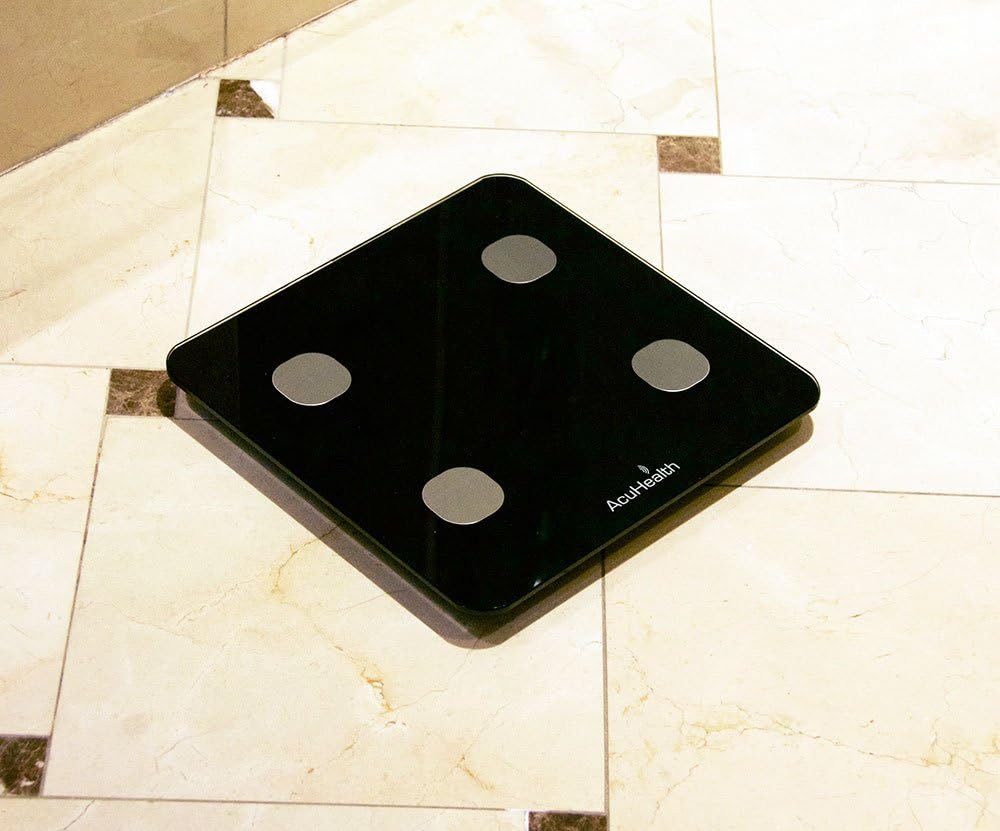 AcuHealth Body Fat Scale and Fitness Analyzer - Your Personal Health Monitor with Bluetooth Connectivity with iOS & Android Smartphone and Tablet Devices Analyzes 10 Heath Parameters (Black): Health & Personal Care