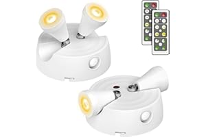 Olafus LED Wireless Spotlight 2 Pack, 400LM Accent Lights Battery Operated, Dimmable Spotlight Indoor with Remote, 2700K Warm White Uplight, Adjustable Art Lights for Paintings Picture Artwork