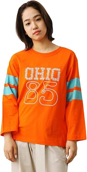 Amazon ロデオクラウンズ ワイドボウル Tシャツ Flower 85 Football7分袖tシャツ 4dsv90 0700 Free オレンジ レディーズ Tシャツ カットソー 通販