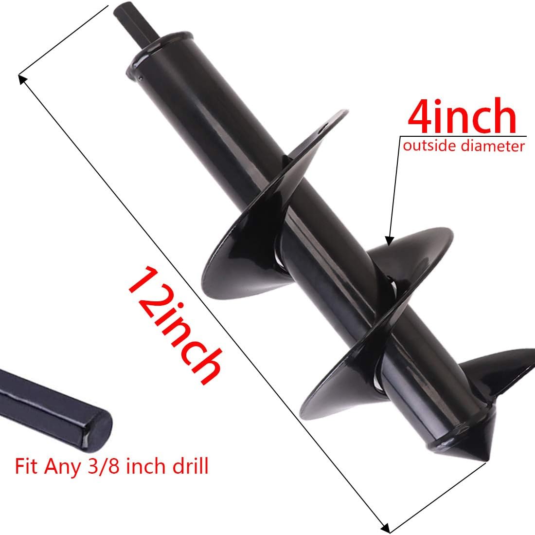 Auger Drill Bit, Raculety 4x12 inch Garden Plant Flower Bulb Auger Spiral Hole Drill Rapid Planter Bulb & Bedding Plant Augers with Garden Genie Gloves - Post Hole Digger for 3/8” Hex Drive Drill: Home Improvement