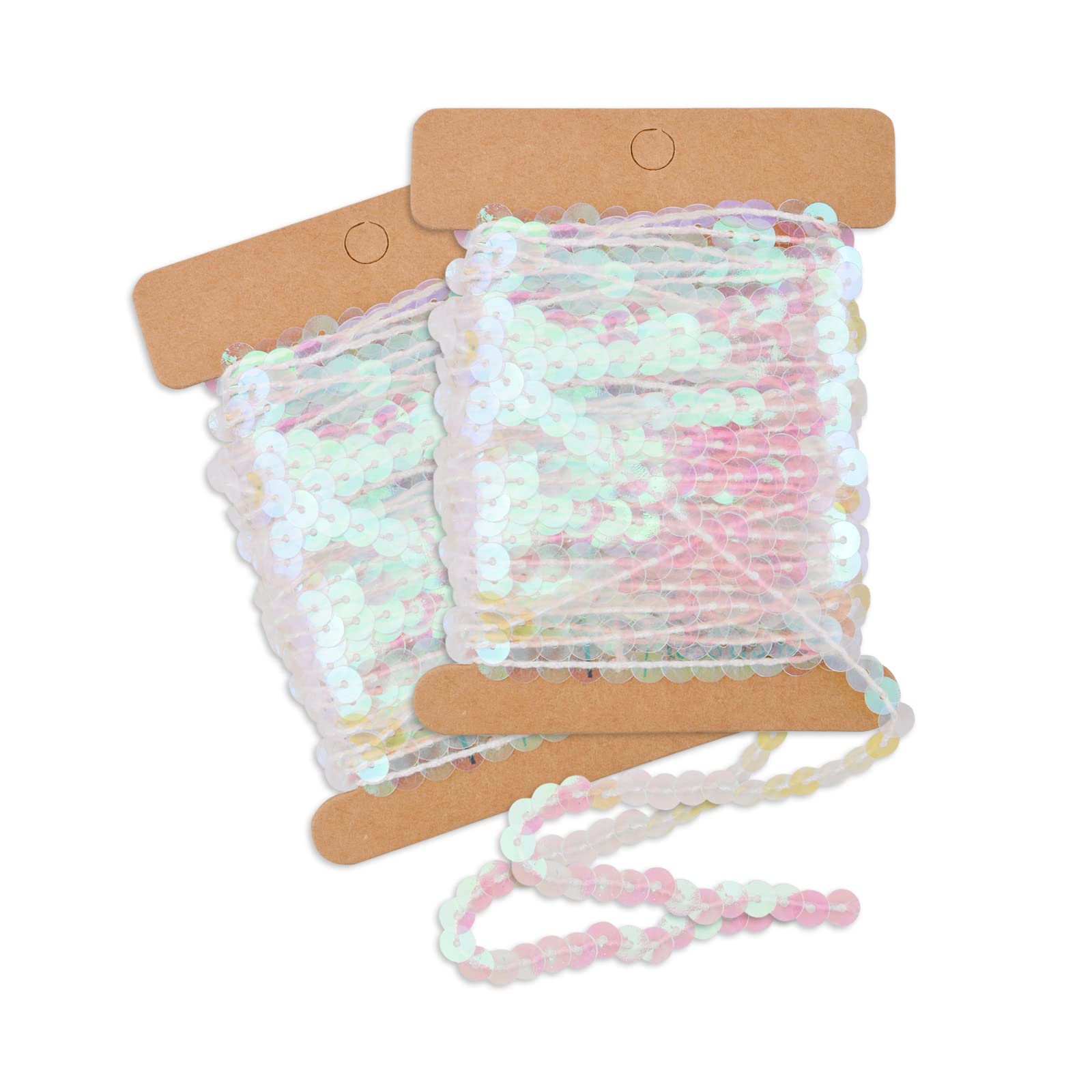 URROMA Clear Iridescent Sequin with No Elastic Trim for Sewing Dress Headband - Fabric Metallic Sequins Band DIY Clothing Ribbon