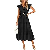 ZESICA Women's Summer Floral Midi Dress 2026 Casual Flutter Short Sleeve Chiffon Button Down Wedding Guest Party Dresses