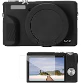 K&amp;F CONCEPT Camera Silicone Case Compatible with Canon G7 X Mark III Camera | Precise Fit and Lightweight, Soft Protective Cover with Removable Lens Cover, Screen Protector - Black PT02