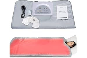 PINJAZE Far-Infrared Sauna Blanket Detox Wrap 2-Zone Digital Box Fast Heat Detox Blanket Home Personal Sauna Blanket to Relieve Pain Oxford Cloth Sauna Bed (Silver)