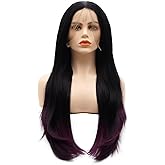 LUSHY BEAUTY Hair Synthetic Lace Front Wig Straight Long 24inch Dark Root Purple Ombre Heavy Density Heat Resistant Realistic Wig