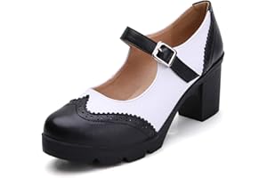 DADAWEN Women's Chunky Low Block Heels Mary Jane Closed Toe Work Pumps Comfortable Round Toe Oxfords Dress Wedding Shoes