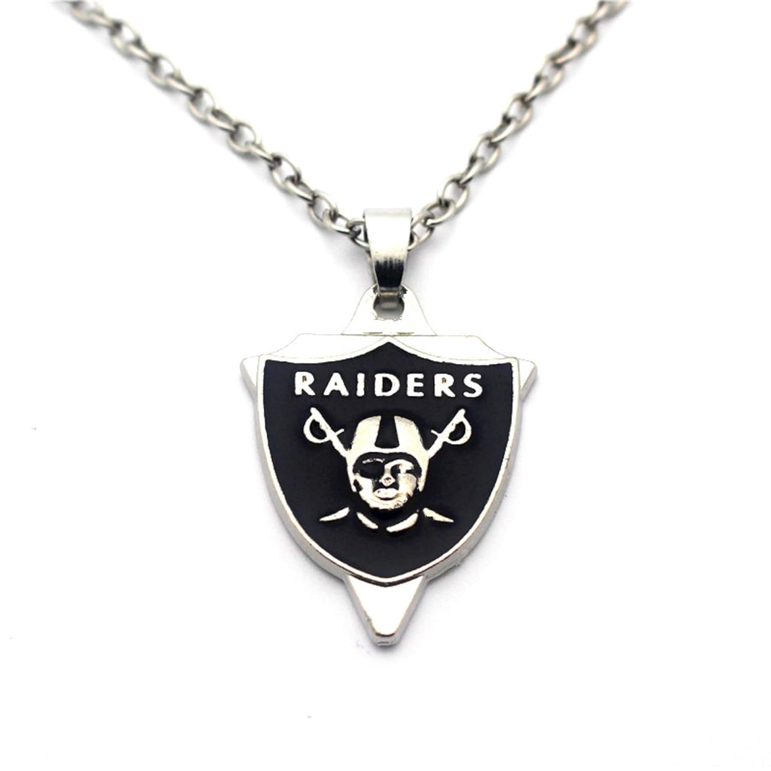 BAS Oakland Raiders Necklace with Triangle Pendant with 20 inch Stainless Steel Chain Necklace