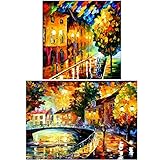 Coopay 2 Pack 5D DIY Diamond Painting Set Arts Crafts Wall Stickers for Living Room Rainy Night（30X30cm/12x12inch and Walking in the Rainy Night(30X40cm/12x16inch)