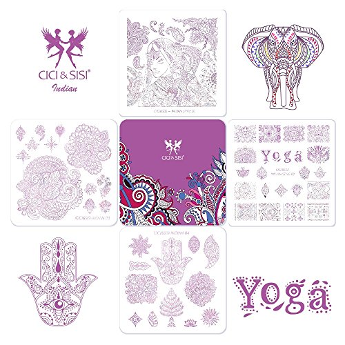 CICI&SISI India Series Acrylic Nail Stamping Printing Plate Manicure Nail Art Decor Image Stamps Plate , 4 Pcs
