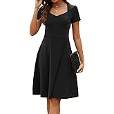 Women's Elegant Vintage Summer Sweetheart Neck Short Sleeve Casual Work Party Business A-Line Dress 163