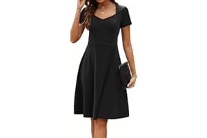 HELYO Women's Elegant Vintage Summer Sweetheart Neck Short Sleeve Casual Work Party Business A-Line Dress 163