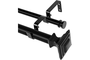 TANGWIN Black Double Curtain Rods for Windows 72 to 144 Inch(6-12Ft),Adjustable Telescoping Double Curtain Rod with Square Finials,1 Inch Diameter Heavy Duty Double Drapery Rod Set 72-144”,Matte Black