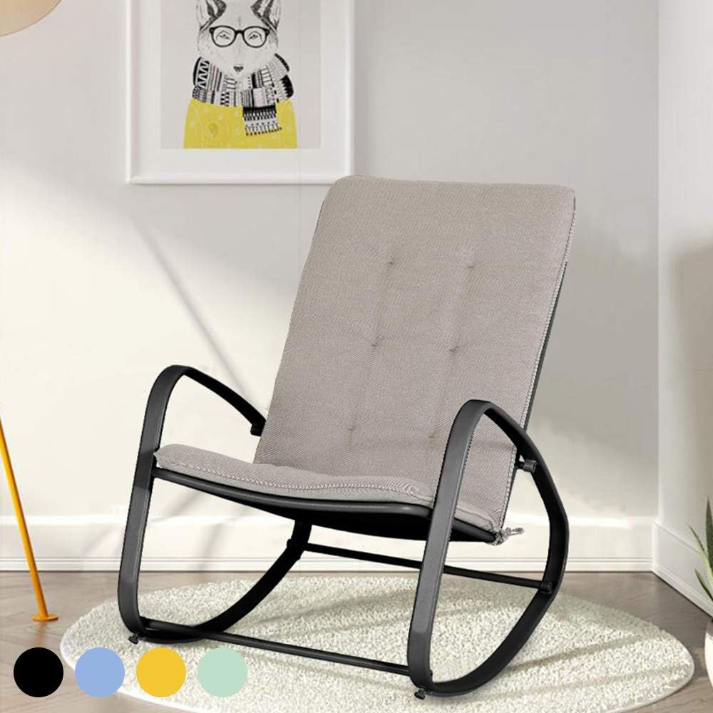 PHI VILLA Outdoor Patio Metal Rocking Chair, Padded Modern Rocker Chairs with Cushion, Support 300lbs for Porch, Deck, Balcony or Indoor Use (1 Pack, Black): Furniture & Decor