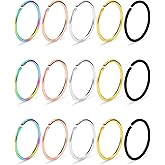 Dyknasz 15-30Pcs 22-18G Nose Rings Hoop Surgical Steel Fake Nose Ring Tragus Cartilage Helix Piercing Earring Hoops Septum Lip Ring 6-14MM for Women Men