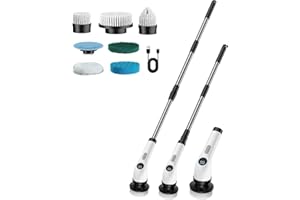 YESAYCE Electric Spin Scrubber, Full-Body IPX7 Waterproof Cordless Power Cleaning Brush with Adjustable Extension Handle, 2-Speed Shower Scrubber with 7 Replaceable Brush Heads for Bathroom, Kitchen Cleaning