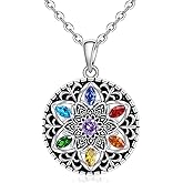 Jewlikee Mandala Chakra Necklaces for Women Sterling Silver Lotus Flower 7 Chakra Necklace Pendant Yoga Gifts Mandala Jewelry