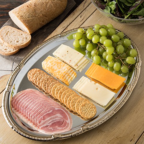 Carlisle 608913 Oval Chrome Plated Serving Tray with Gold Border, 17-3/4" x 12-7/8" (Pack of 12)