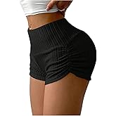 GORGLITTER Women's Micro Booty Shorts Cheeky Ruched Ribbed Knit Summer Mini Shorts