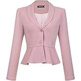 Allegra K Cropped Blazer for Women's Work Lapel Collar Long Sleeve Peplum Ruffles Office Suit Jacket