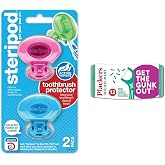 Steripod Toothbrush Protectors (2 Count) &amp; Plackers Micro Mint Dental Floss Picks (12 Count) Bundle