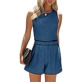 Fessceruna Women's 2 Piece Outfits Sleeveless Crop Zip Back Tank Top and High Waist Shorts Summer Contrast Workout Sets