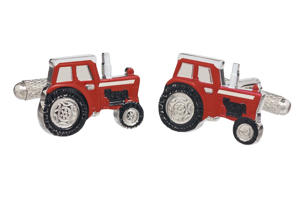 Red Farm Tractor Cufflinks Presented in Onyx Art London Cufflink Gift Box - Farming Tractor Cufflinks for Men Available also in Green Blue Silver (Red)